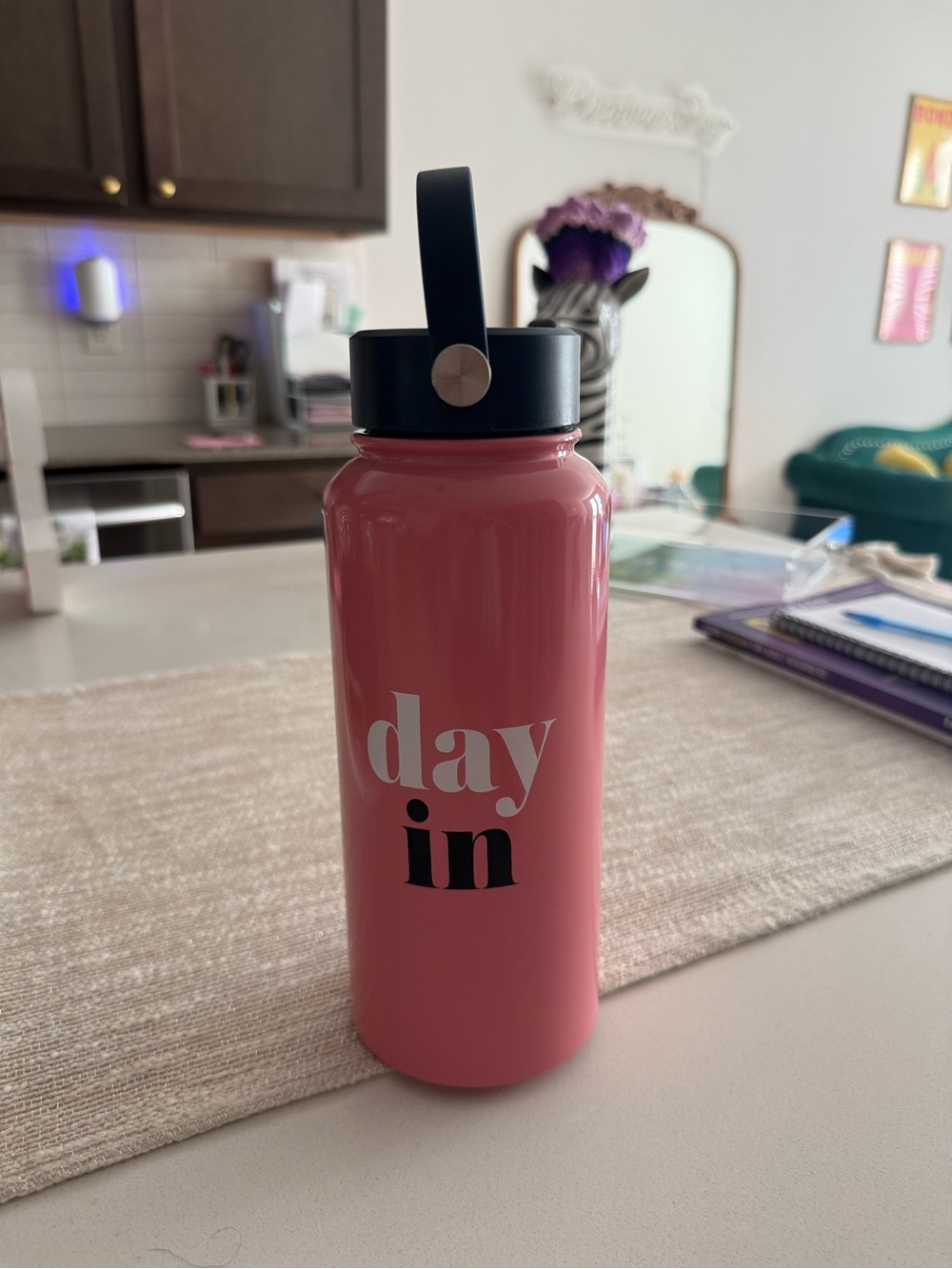 Kate Spade day in day out Pink Insulated Water Bottle with Black Lid NEVER USED